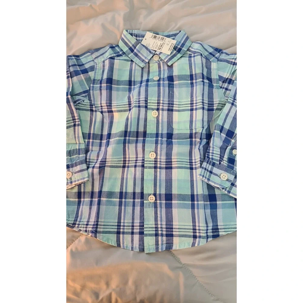 The Children's Place Boys Dress Shirt Long Sleeve Blue Button-Up Size 18-24M NWT